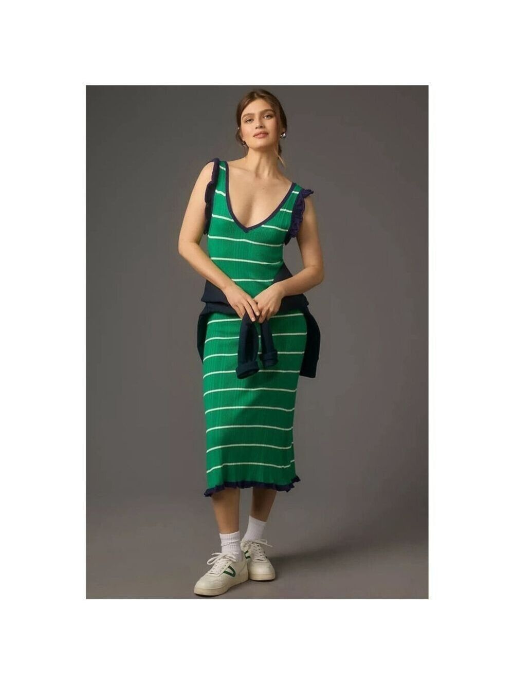 Daily Practice by Anthropologie Sweater Green Motif Midi Dress Size L